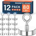 FINDMAG Magnetic Hooks for Cruise Cabins, 80lbs Magnets Heavy Duty with Hook, Magnetic Towel Holder for Refrigerator, Magnets Eyelet Hanger for Hanging, Travel Essentials, 12 Pack (Sliver)