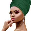 Ankara African Print Soft Headwraps Headband Long Hair Head Wrap Scarf Turban Tie Jersey Knit African head wraps (1pc Green)