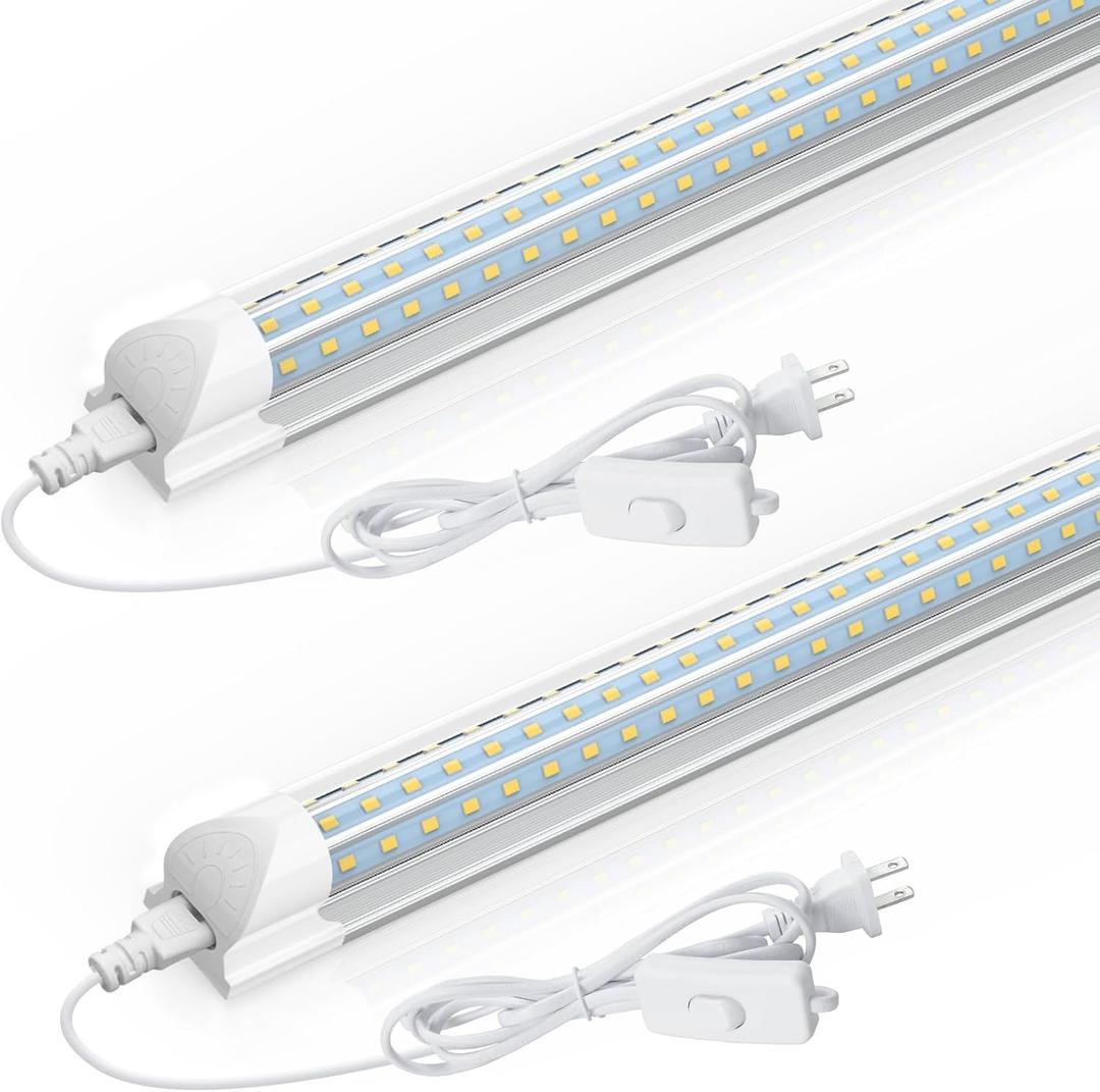 CNSUNWAY 2FT LED Shop Light, 24W 5000K 3600LM Super Bright, Utility T8 LED Light Fixture, D Shape, High Output, Linkable Shop Lights Tubes for Room, Garage, Workbench, Plug and Play, 2 Pack