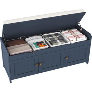 HOMEFORT 41.3" Shoe Bench with Lift Top Storage, Entryway Bench with Cushioned Seat, Wooden End of Bed Bench, Shoe Cabinet Bench with Hidden Storage Space, for Bedroom, Hallway,Blue, 41.3"Wx14.9"D x18.1"H