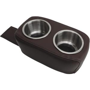 Pontoon Cup Holder, Pontoon Double Drink Holder with Stainless Holders, Portable Cup Holders Drink Bottle Holder for Boat, Yacht, RV, Car, Boat Cup Holders (Brown)