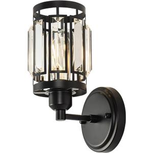1 Light Crystal Wall Sconce Lighting with Black Finish, Modern Wall Light Fixture Living Room Bed Room, Over Mirror Vanity Light Bathroom Dressroom E26