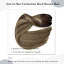 Ombre Chocolate Brown Balayage Honey Blonde Highlights Weft Hair Extensions Human Hair Sew in Wefts Extensions Real Human Hair12 Inch 80G Hand Tied Weft Extensions Remy Human Hair Weave Bundles