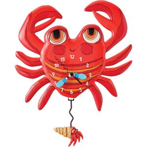 Enesco Allen Designs Lil' Crab Battery-Operated Pendulum Wall Clock, 10.91 Inch, Red