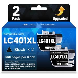 LC401XL Black LC401 Ink Cartridges for Brother LC401XLBK LC401BK LC 401XL 401 XL BK Ink Cartridge Compatible for MFC-J1010DW MFC-J1170DW MFC-J1800DW MFC-J1012DW Printer (2-Pack High Yield, Upgraded)