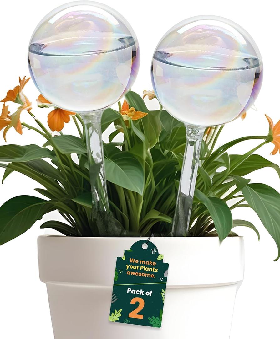 2 Pcs Iridescent Self Watering Globes, Glass Rainbow Plant Watering Globes, Self Watering Planter Insert, Automatic Plant Waterer Indoor, Plant Watering Devices, Plant Water Globes, Watering Bulb (Medium)