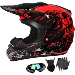 Youth Dirt Bike Helmets Fashion Kids Children Motocross, Motorcycle, BMX, ATV, Off-Road, Four Wheeler, Moutain Bike Full Face Helmets Dot Approved (Goggles Gloves Faceshield) (Medium)