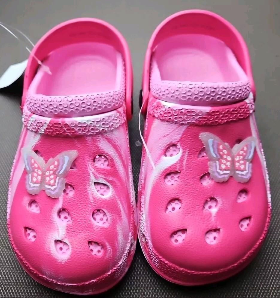 Butterfly Size 12 Pink Children's Clogs Slip-on Slides Non-Slip Pool Beach