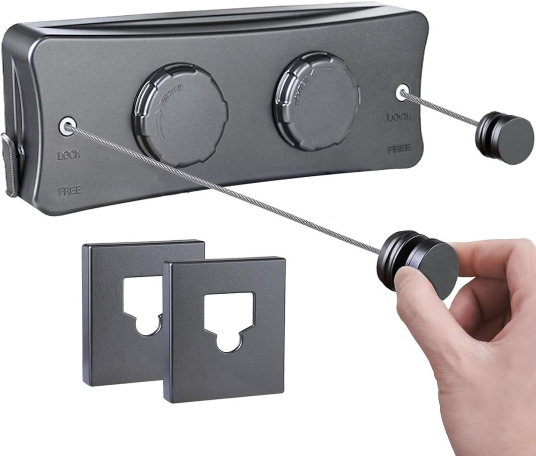 Retractable Clothesline Dual Lines, Sag-Proof Adjustable Tension & 2 Installation Ways, Outdoor/Indoor Laundry Rope for Pool Towels, Winter Coats