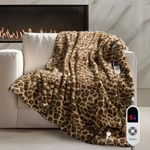 blunique Luxury Faux Fur Heated Blanket Electric Throw - Leopard Print Ultra Soft Thick Warm Heated Blanket, 6 Heating Levels & 12 Hours Auto-Off, ETL Certified, Washable, Luxurious Gifts, 50''x60''