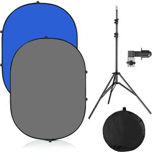 5x7ft/1.5x2m Chromakey Blue Grey Backdrop with 7.8ft/2.4m Stand, 2-in-1 Reversible Collapsible Pop-Up Blue Grey Screen Background Panel for Photography, Live Streaming, Video Shooting, Game