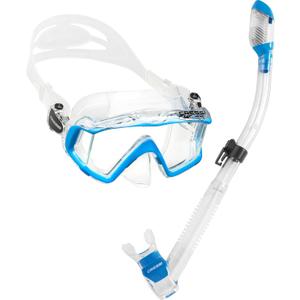 Cressi Panoramic Wide View Mask & Dry Snorkel Kit for Snorkeling, Scuba Diving - Pano 3 & Supernova Dry: Designed in Italy (Clear/Blue)