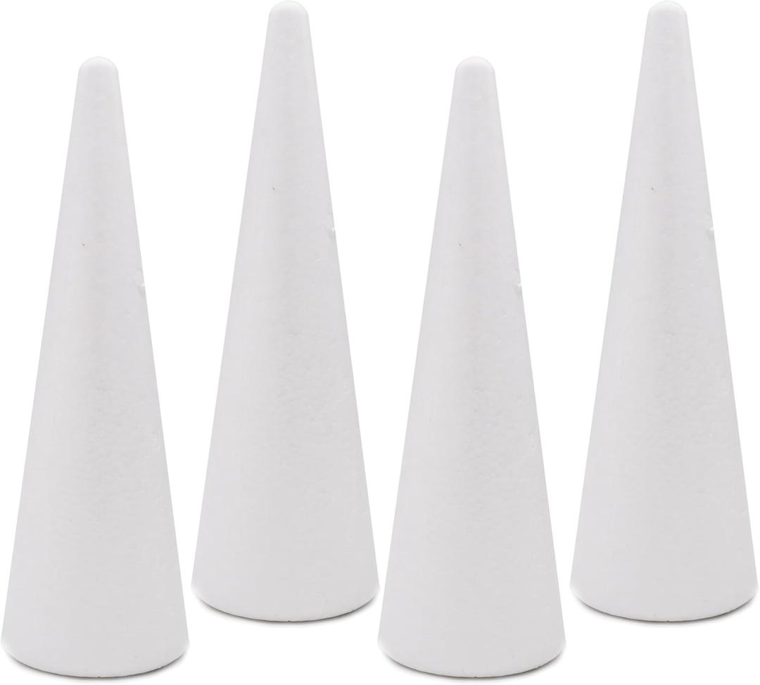 Crafare 4 Pack Foam Cones Polystyrene Cone 3.66x11.8Inch for Christmas Tree Project Wedding Table Centerpiece Arts Crafts Supplies and Floral Arrangement