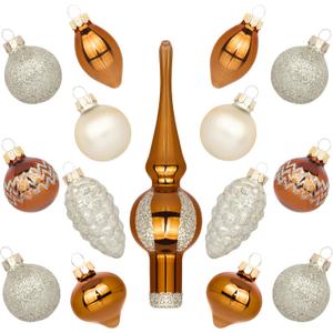 Miniature Ornaments and Tree Topper Christmas Mini Glass Tree Decorations Set of 15 for Tabletop Desktop Tree Wedding Centerpiece (Bronze Champagne) (Bronze Champagne)