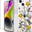 GiiKa for iPhone 14 Case with Screen Protector, 6.1" Clear Full Body Shockproof Protective Floral Girls Women Hard Case with TPU Bumper Cover Phone Case for iPhone 14, Wildflower