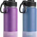 Koodee Insulated Water Bottle 2 Pack-18 oz Stainless Steel Vacuum Metal Sports Water Bottle with Leakproof Spout Lid (Purple-Royal Blue)