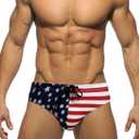MIZOK Men's Ployester Swimsuit Bikini Briefs with Adjustable Drawstring (Medium, Flag Blue)