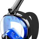 Full Face Snorkel Mask for Adults Teen, Snorkeling Gear with Detachable Camera Mount, Panoramic 180 View, Anti-Fog Anti-Leak Snorkling Set for Man and Women (Dark Blue-S/M)