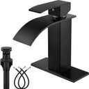 Midanya Bathroom Faucet with Waterfall Spout, Single Hole or 3-Hole Deck Mount, 304 Stainless Steel Sink Faucet with Pop-Up Drain, RV Vanity Compatible, Matte Black