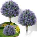 24" Artificial Topiary Ball Tree with Flower Set of 2,Outdoor Fake Topiary with Ground Spike,UV Resistant Faux Artificial Plant Bushes for Indoor Outdoor Front Porch Garden Decor(Purple)