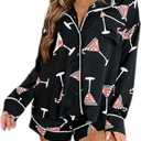 NUFIWI Women Christmas Pajamas Pjs Set Cute Santa Colorful Pj Long Sleeve Shirt Lounge Shorts 2 Piece Holiday Sleepwear (X-Large, Black Martini)