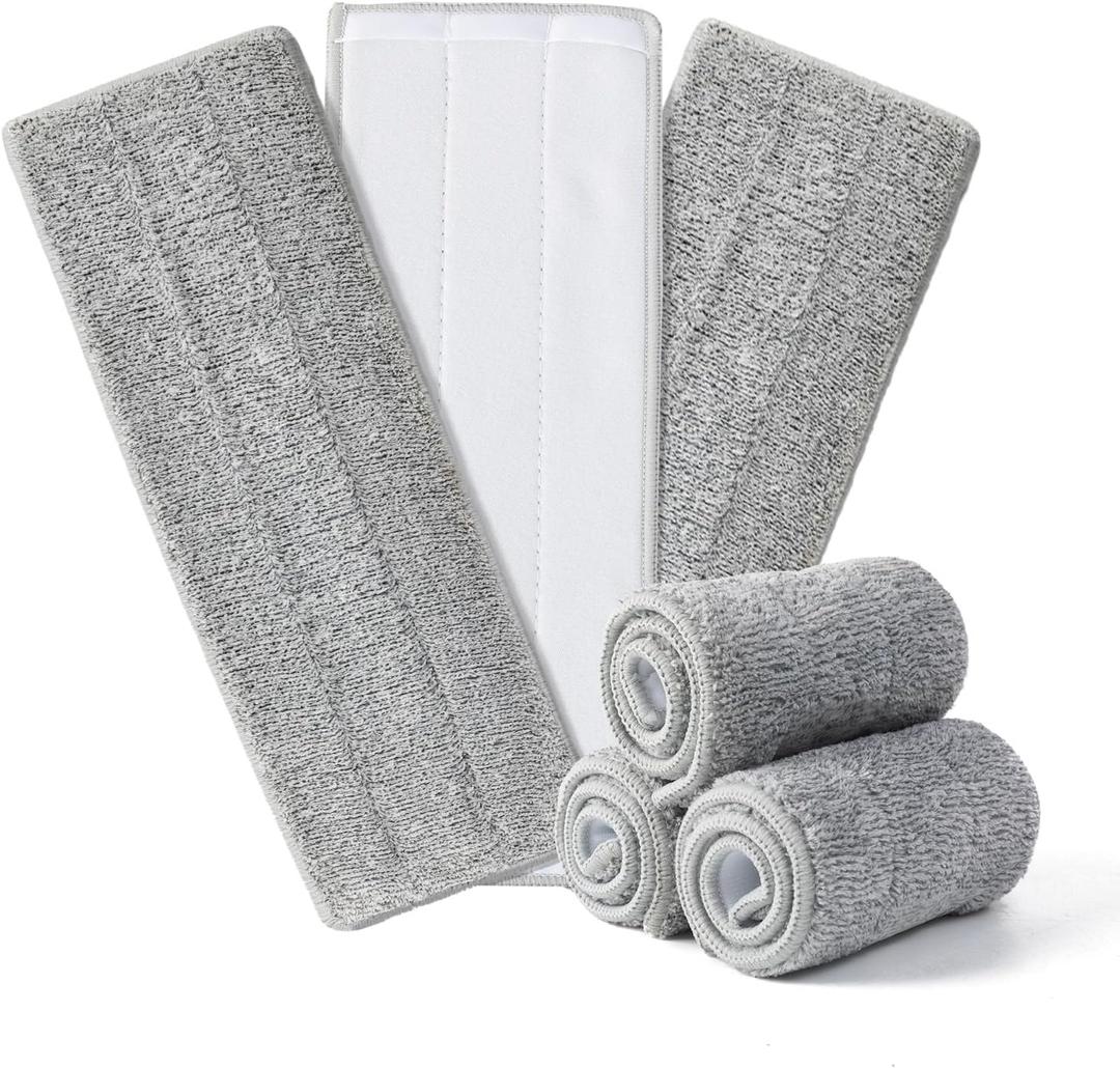 Flat Mop Pads 6pcs for Mop and Bucket Set with Wringer Replacement Microfiber Cloths Compatible with Floor Cleaning Mop Bucket Set - 15.7" X 4.5"