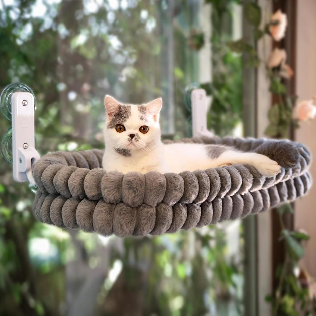 CHEERPALS Cat Window Perch for Indoor Cats Hammock for Window with Reversible Cushion, Foldable Cat Window Bed for Large Cats and Kittens(Grey, Large)