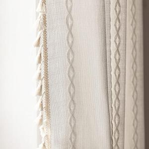 Deeprove White Boho Curtains 84 Inches Long for Bedroom Living Room, Cream Chic Linen Cotton Embroidered Semi Blackout Bohemian Farmhouse Window Treatment Drape Vintage Tassels, 1 Panel W52 x L84