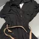 Business Casual Shirt Dress for Women Long Sleeves Pleated Midi Dresses with Belt (X-Large, Black)