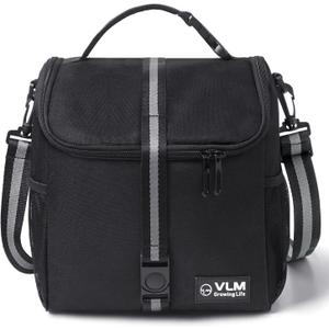 VLM Lunch Bags for Women,Leakproof Insulated Floral Lunch Box with Adjustable Shoulder Strap Reusable Zipper Cooler Tote Bag for Work,Picnic,Camping (Medium, Black)