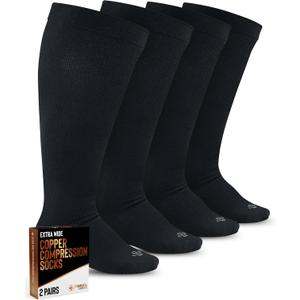 Doctor's Select Copper Plus Size Compression Socks Wide Calf - 2 Pairs | 20-30mmHg Extra Wide Calf Compression Sock Women | Copper Compression Socks Men & Women | Extra Wide Calf Compression Sock for Swelling & Circulation Support | Black