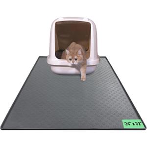 Cat Litter Mat, Large 24''x32'' Food-Grade Silicone Litter Box Mat for Litter Trapping, Waterproof, Non-slip, Easy to Clean,Grey (Gray)