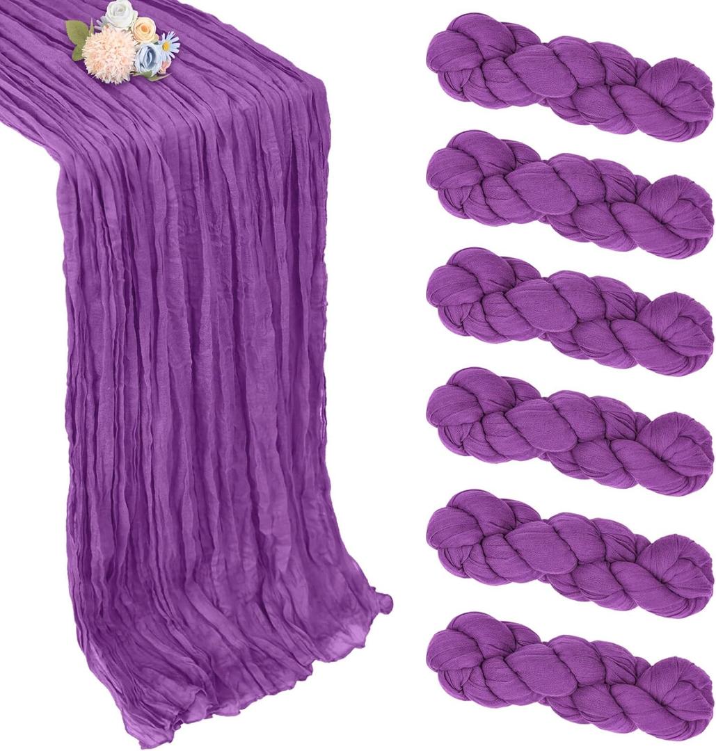 6 Pack Purple Cheesecloth Table Runner 10ft Boho Gauze Fabric Cheese Cloth Table Runner 35 x 120 Inch Rustic Sheer Runner for Holiday Baby Shower Home Dcor Party Wedding Decoration