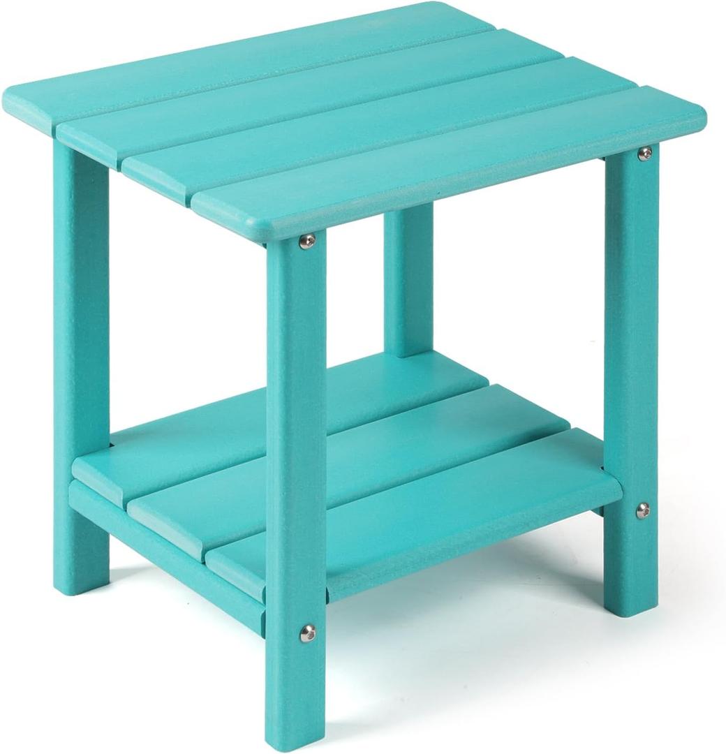 Adirondack Outdoor Side Table, 2-Tier Sturdy Patio End Table Weather Resistant, 16.5" Solid Side Table for Patio, Pool, Porch (Aruba Blue)