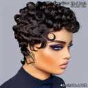 Chic Elegent Pixixe Cut Curly Wigs for Black Women Short Layered Pixie Cut Human Hair Wigs With Bangs Natural Black Color Summer No Glue Short Curly Human Hair Wig (Black Curl)