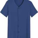 Latuza Men's Viscose Pajama Top Button Up Sleep Shirt (Large, Deep Blue)
