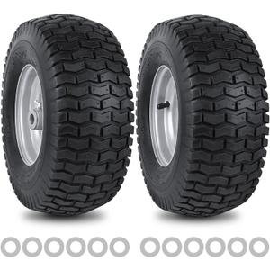 15x6.00-6nhs Lawn Mower Front Tire 4 Ply 15x6x6 Lawn Mower 570 Lbs Tire and Wheel with 3/4" Iron Bushing and 12 Spacers, Replacement for Garden Lawn Tractor Riding Lawn Mowers, 2 Pack (Silver)