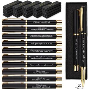 PerKoop Thank You Gifts Inspirational Ballpoint Pen with Box Employee Appreciation Gift Pen Bulk for Volunteer Police Corrections Officer Teacher Nurse Office Staff(20 Sets,Black,Thank You)