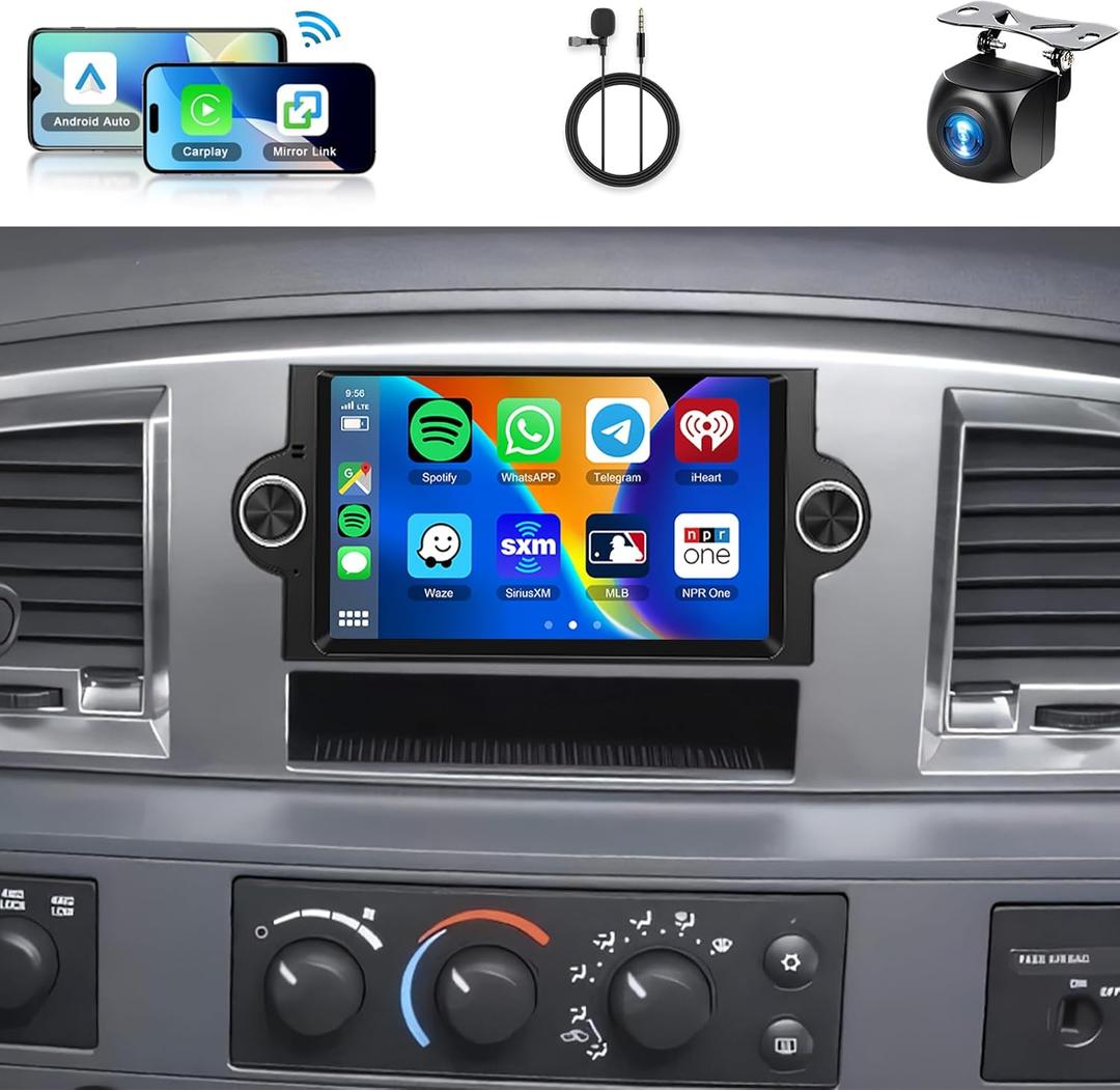 for Dodge Ram 1500 (06-08),Chrysler 300C (05-07),Chrysler PT Cruiser,Dodge Magnum,Jeep Commander/Patriot,Jeep Grand Cherokee2+64G Android Car Stereo WiFi Wireless Carplay Android Auto,6.2Inch
