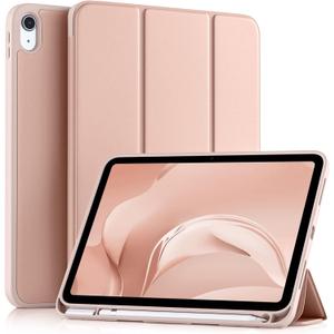 Akkerds Compatible with iPad (A16) 11th Generation Case 11 Inch 2025, for iPad 10th Generation Case 10.9 Inch 2022 with Pencil Holder, Slim Trifold Stand Protective Cover with Soft TPU Back, Rose Pink