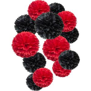 Paper Flower Tissue Pom Poms Party Supplies (Black,red,12pc)