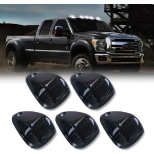 Cab Roof Top Marker Lights White Led Clearance Running Lamps for 1999-2016 F250 F350 F450 F550 Super Duty Pickup Truck, 5PCS (Smoked Black)
