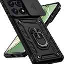 for Motorola Edge 2025 Case, with Slide Camera Cover HD Screen Protector [Military Grade Drop Tested] Magnetic Ring Holder Kickstand Protective Phone Case for Motorola Moto Edge 2025, Black