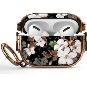 Maxjoy for AirPods Pro 2nd/1st Generation Case with Lock, Cute AirPods Pro 2 Case Lock Protective Hard AirPod Pro Cover for Women Men with Keychain for Airpod Pro (2023/2022/2019), Flower (Black + White)