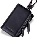 VISOUL Car Key Case Holder Double Zipper, Leather Car Smart Key Fob Case with Keychain for Men and Women (Black)