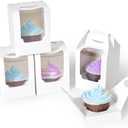 Cupcake Boxes 100 Pcs, Individual Cupcake Carrier White with Window Insert and Handle Pastry Containers Single Muffins Container for Bakery Wrapping Party Favor Packing