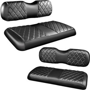 NOKINS 4PCS Golf Cart Diamond Seat Covers Kit,Front and Rear Seat Covers Fits for EZGO/Club Car/Yamaha Original Regular Seat Cushion, No Stapler (Black Stitching)