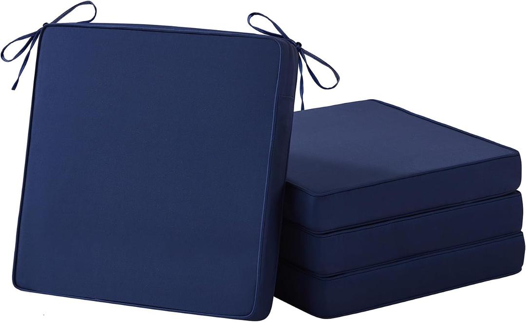 IASEAHK Patio Chair Cushions, 18.5" x 16" x 3" Outdoor Chair Cushions Set of 4, Waterproof Outdoor Cushions for Patio Furniture, Outdoors Seat Cushions Set of 4 with Handle and Ties, Navy Blue