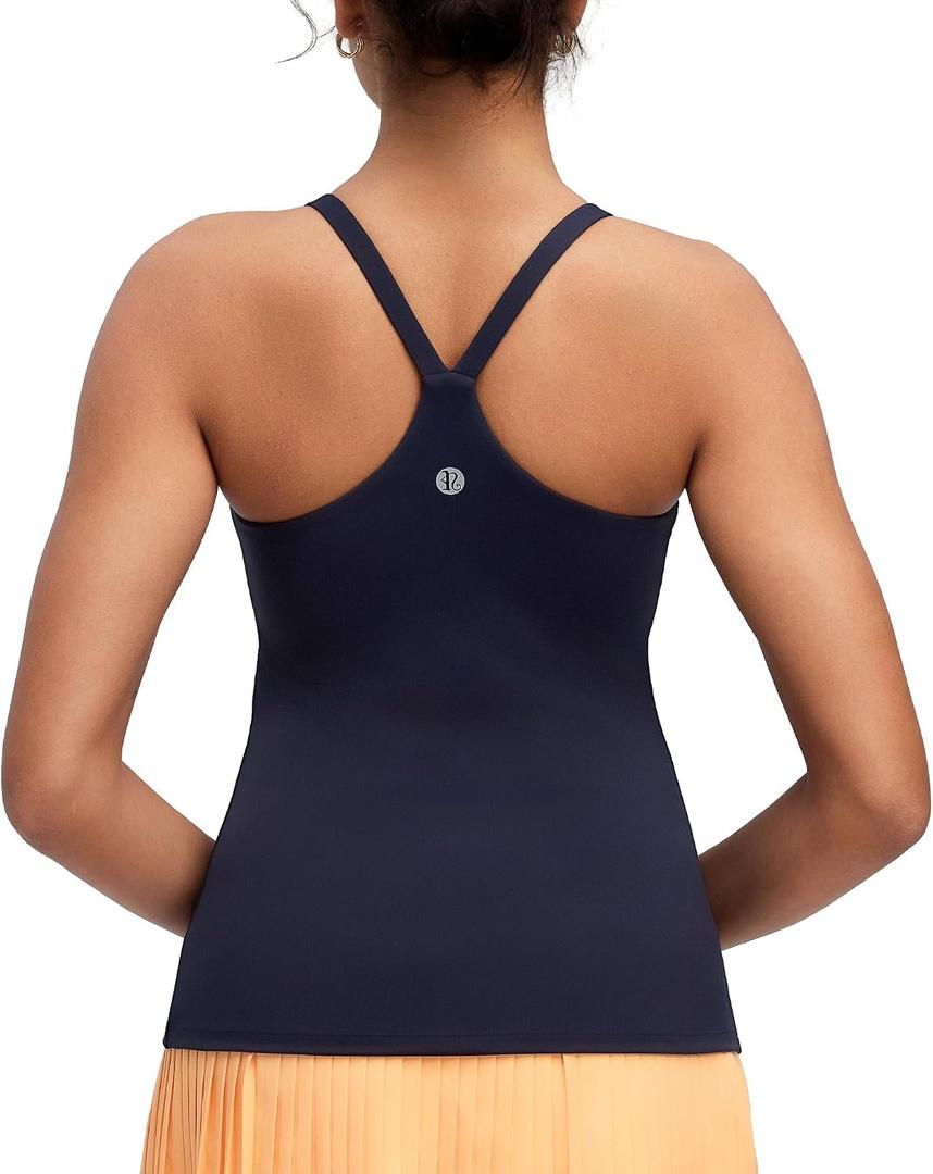 RUNNING GIRL Tank Top with Built in Bra for Women,Compression Shirts Racerback Workout Yoga Tops(Navy Blue, L)