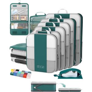 10 Set Compression Packing Cubes for Travel Essentials,Compressible Expandable Packing Cubes for Suitcase,OlarHike Luggage Organizer Bags,Handy Helper for Organizing Clothes(Dark Blue Green)